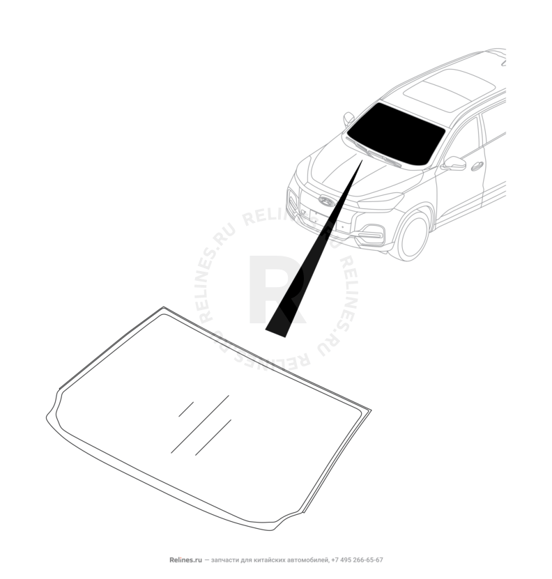 Запчасти Chery Tiggo 4 Pro Поколение I (2021)  — Лобовое стекло и комплектующие — схема
