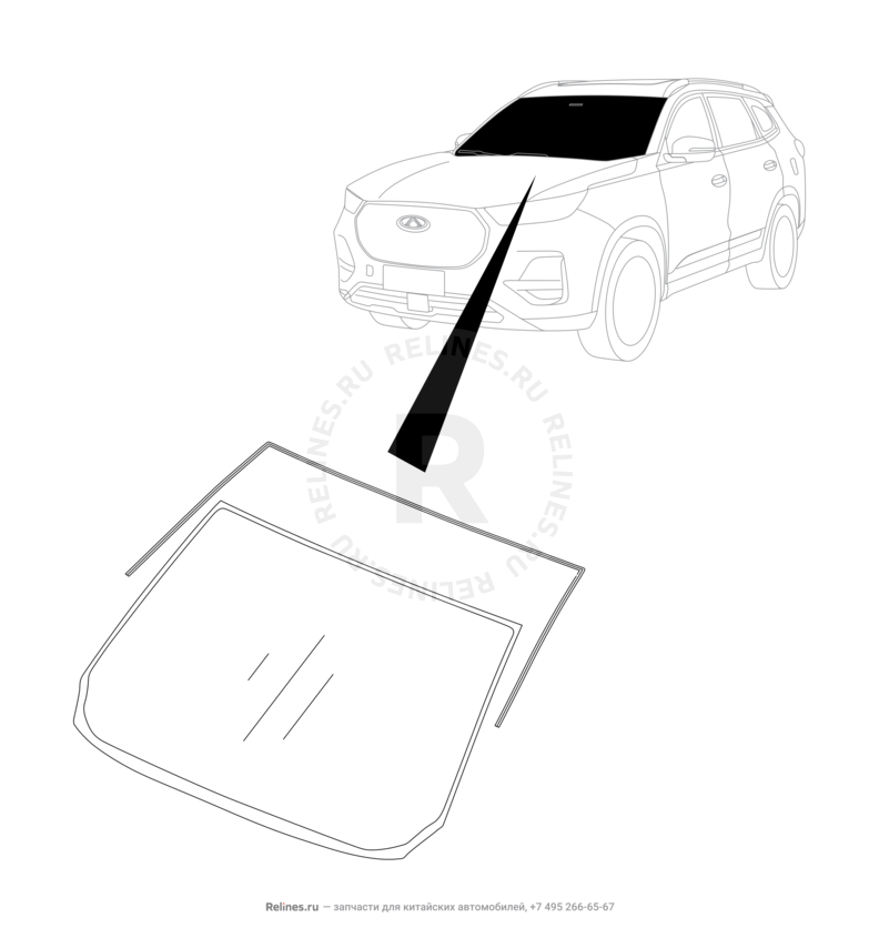 Запчасти Chery Tiggo 8 Pro Max Поколение I (2022)  — Лобовое стекло и комплектующие (3) — схема
