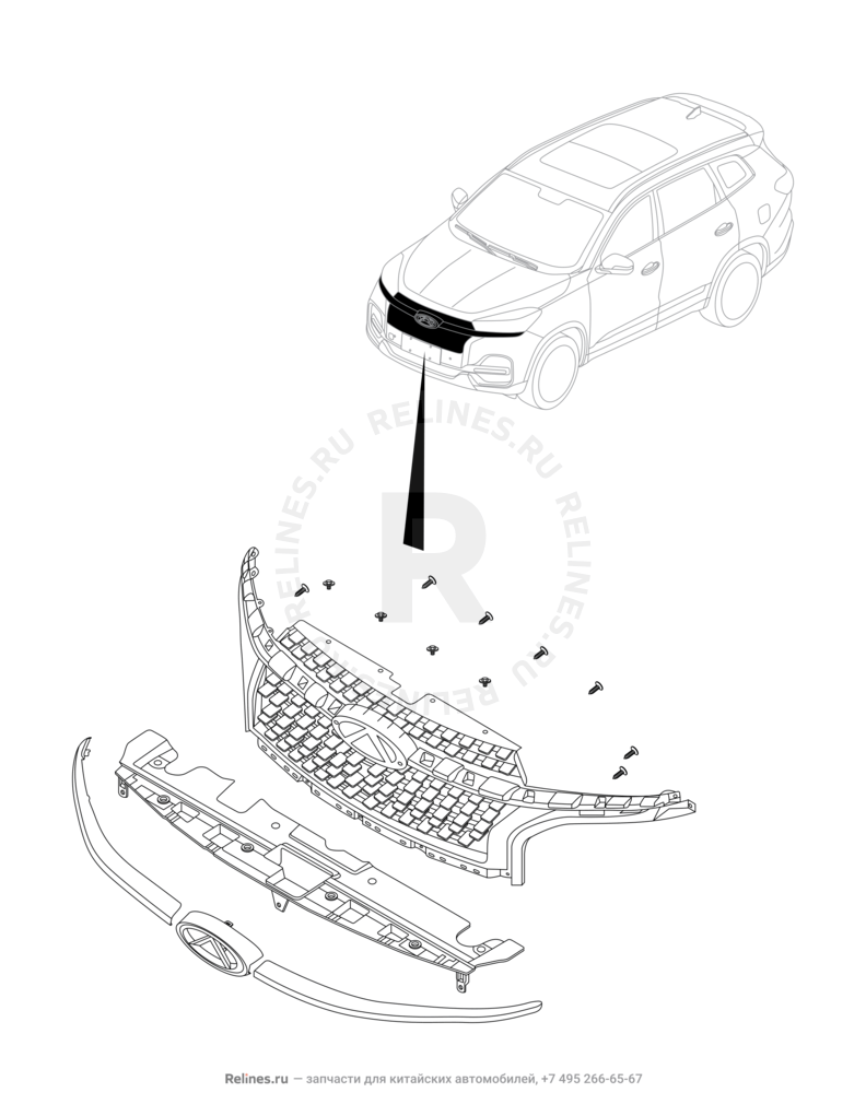 Запчасти Chery Tiggo 8 Поколение I (2018)  — Решетка радиатора (2) — схема