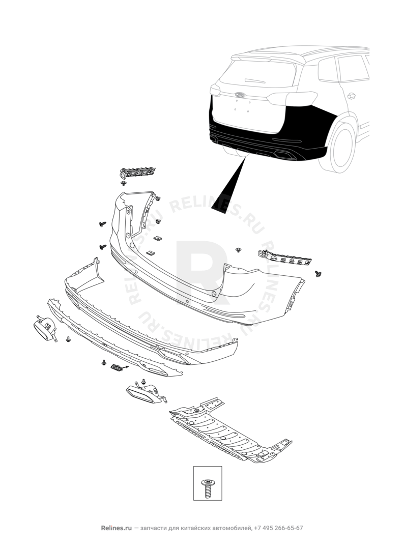 Задний бампер и другие детали задка (2) Chery Tiggo 8 Pro — схема