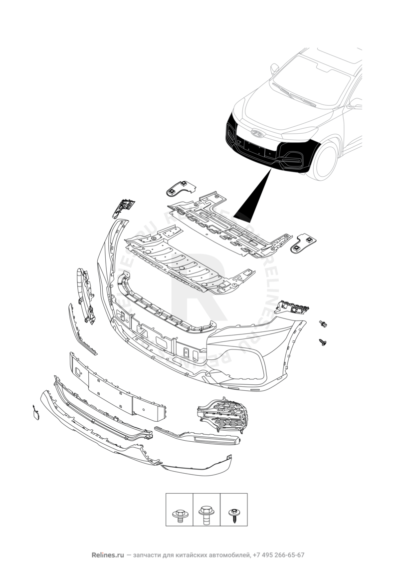 Запчасти Chery Tiggo 8 Поколение I (2018)  — Передний бампер и другие детали фронтальной части (2) — схема
