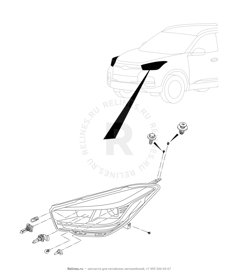 Запчасти Chery Tiggo 4 Поколение I — рестайлинг (2018)  — Фары передние — схема