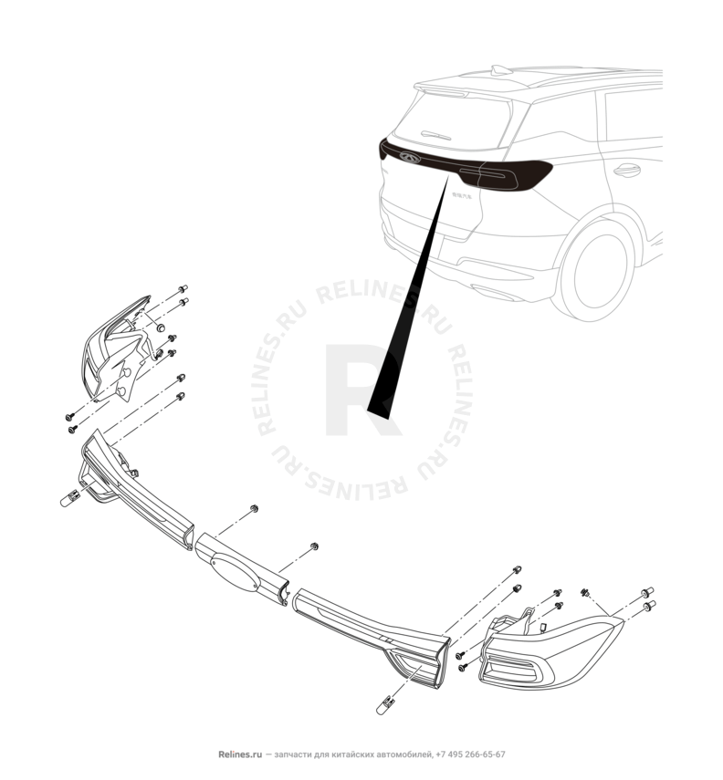 Запчасти Chery Tiggo 7 Pro Поколение I (2020)  — Фонари задние (1) — схема