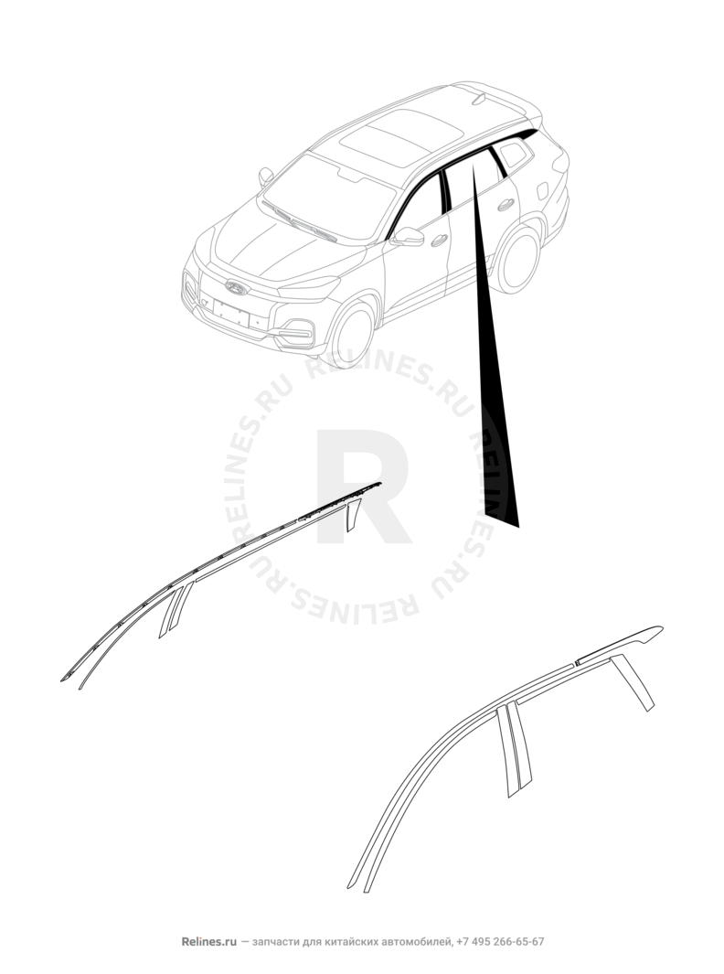 Запчасти Chery Tiggo 8 Pro Поколение I (2020)  — Молдинг кузова и пленка двери — схема