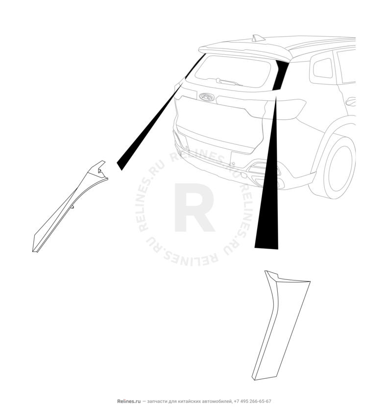 Запчасти Chery Tiggo 8 Поколение I (2018)  — Накладки стоек багажника (1) — схема