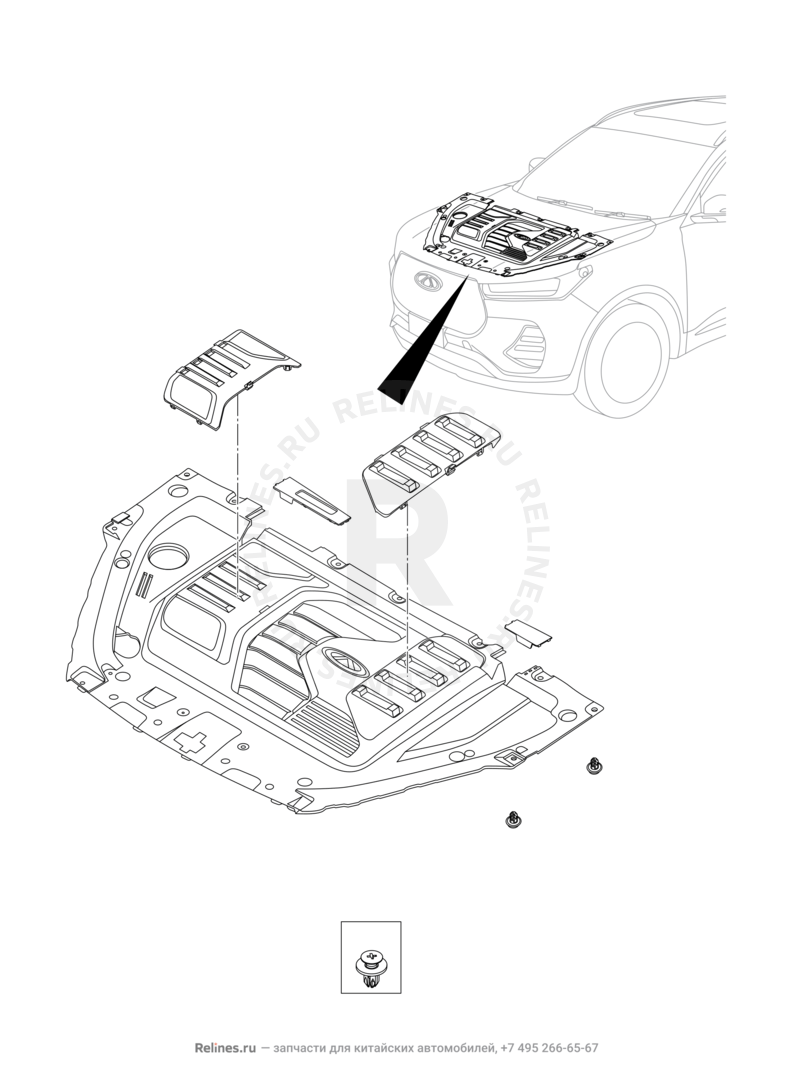Запчасти Chery Tiggo 7 Pro Поколение I (2020)  — Накладка моторного отсека — схема