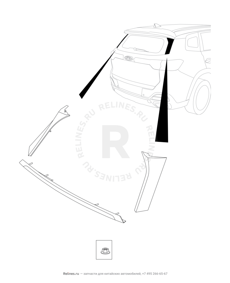Запчасти Chery Tiggo 8 Pro Поколение I (2020)  — Накладки стоек багажника — схема