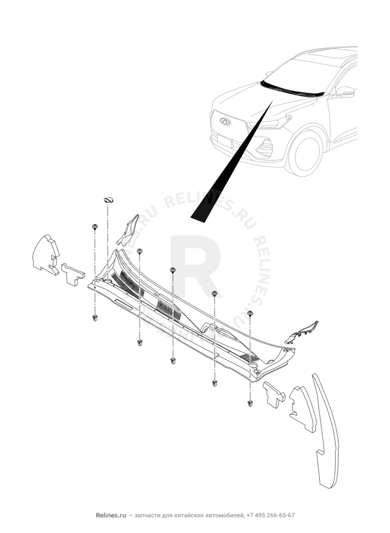 Запчасти Chery Tiggo 7 Pro Поколение I (2020)  — Панель лобового стекла (жабо) (2) — схема