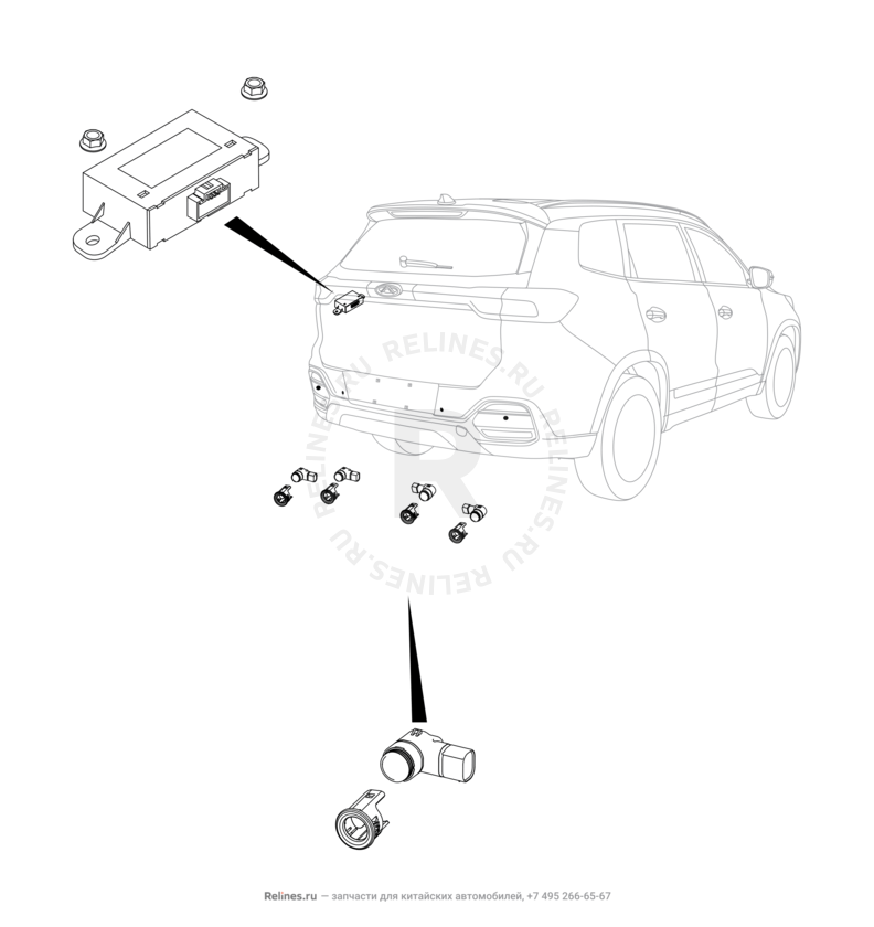 Запчасти Chery Tiggo 8 Поколение I (2018)  — Датчики парковки (парктроники) (1) — схема