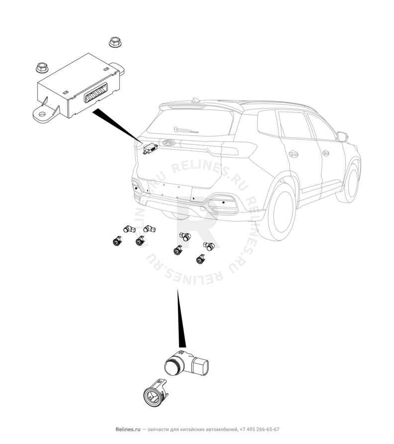 Запчасти Chery Tiggo 8 Поколение I (2018)  — Датчики парковки (парктроники) (2) — схема