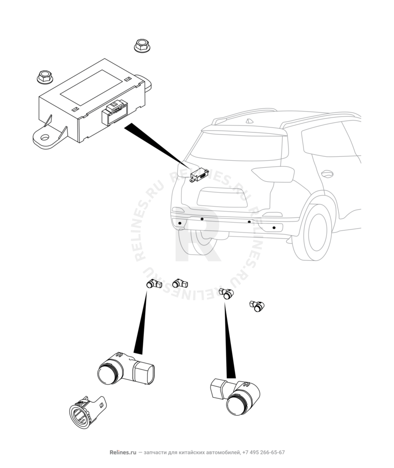 Запчасти Chery Tiggo 4 Поколение I — рестайлинг (2018)  — Датчики парковки (парктроники) (1) — схема