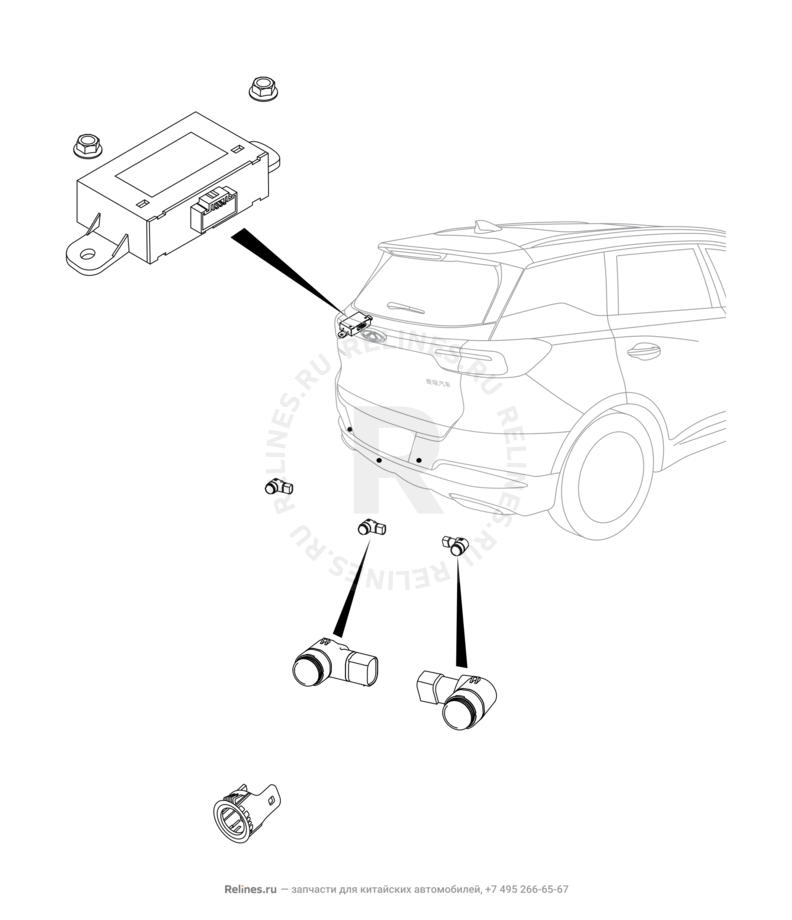 Запчасти Chery Tiggo 7 Pro Max Поколение I (2022)  — Датчики парковки (парктроники) (1) — схема