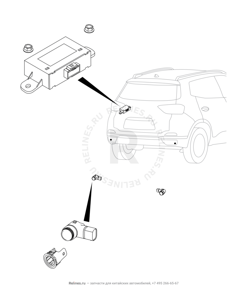 Запчасти Chery Tiggo 4 Поколение I — рестайлинг (2018)  — Датчики парковки (парктроники) (2) — схема