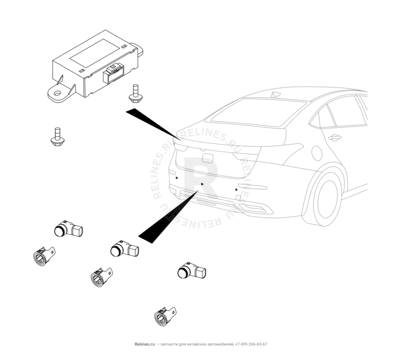 Запчасти Omoda S5 Поколение I (2021)  — Датчики парковки (парктроники) — схема