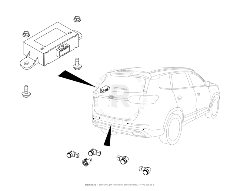 Запчасти Chery Tiggo 8 Pro Max Поколение I (2022)  — Датчики парковки (парктроники) (1) — схема