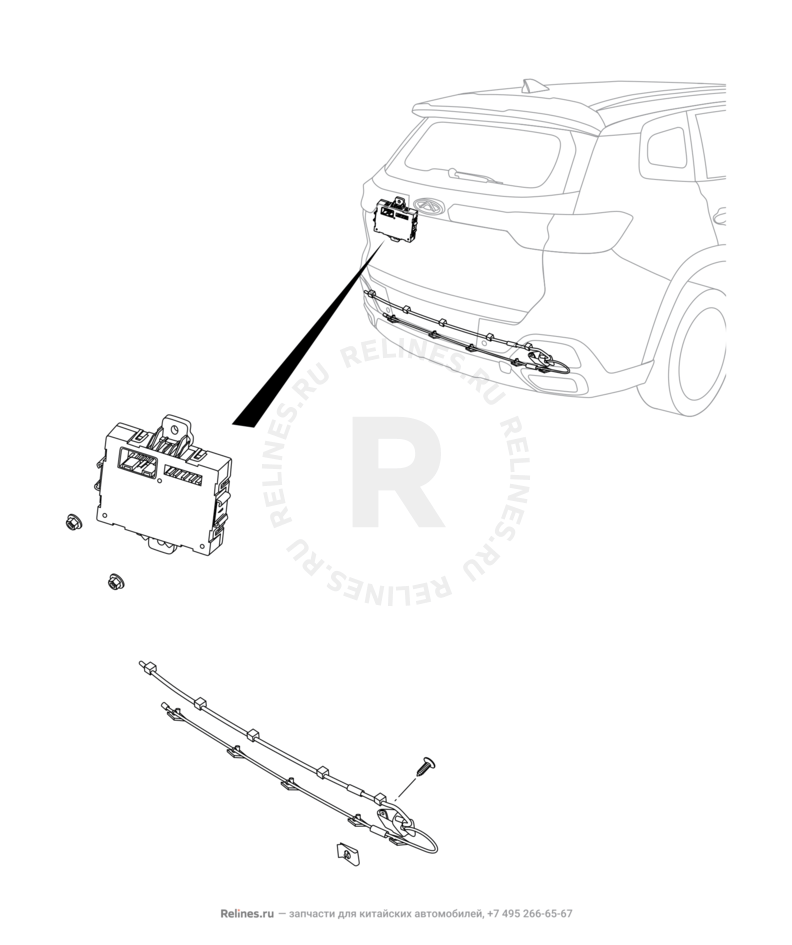 Запчасти Chery Tiggo 8 Поколение I (2018)  — Модуль электропривода крышки багажника (1) — схема