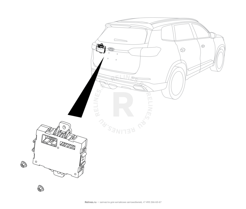 Запчасти Chery Tiggo 8 Pro Поколение I (2020)  — Модуль электропривода крышки багажника (1) — схема