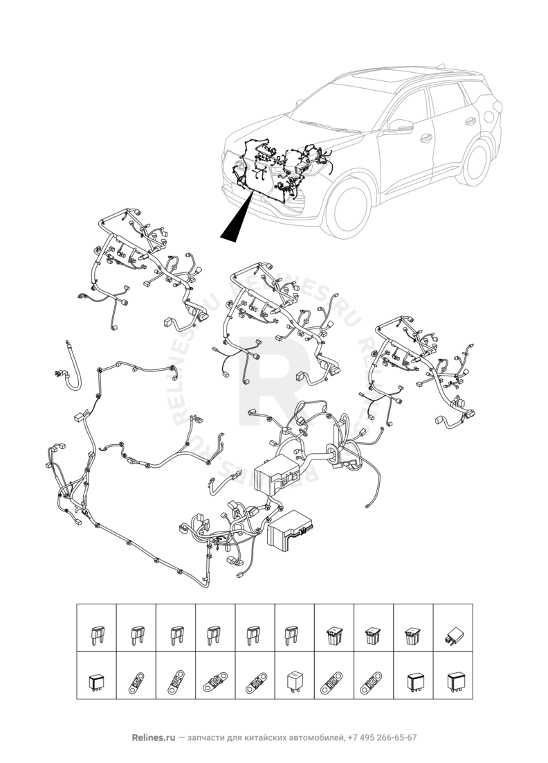 Запчасти Chery Tiggo 7 Pro Поколение I (2020)  — Проводка моторного отсека — схема
