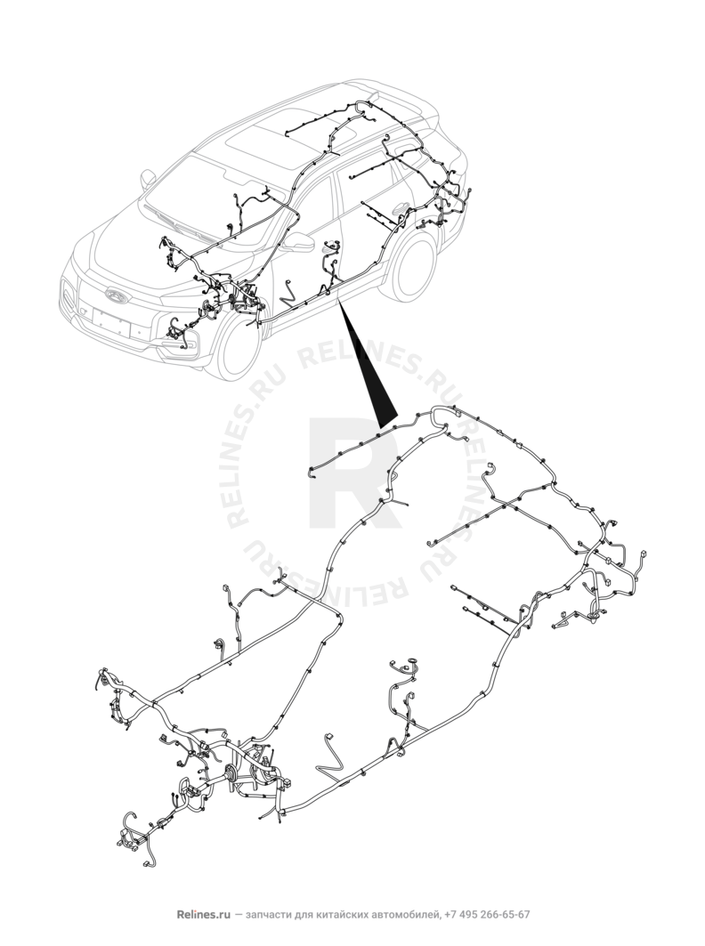 Запчасти Chery Tiggo 8 Поколение I (2018)  — Проводка пола и багажного отсека (багажника) — схема