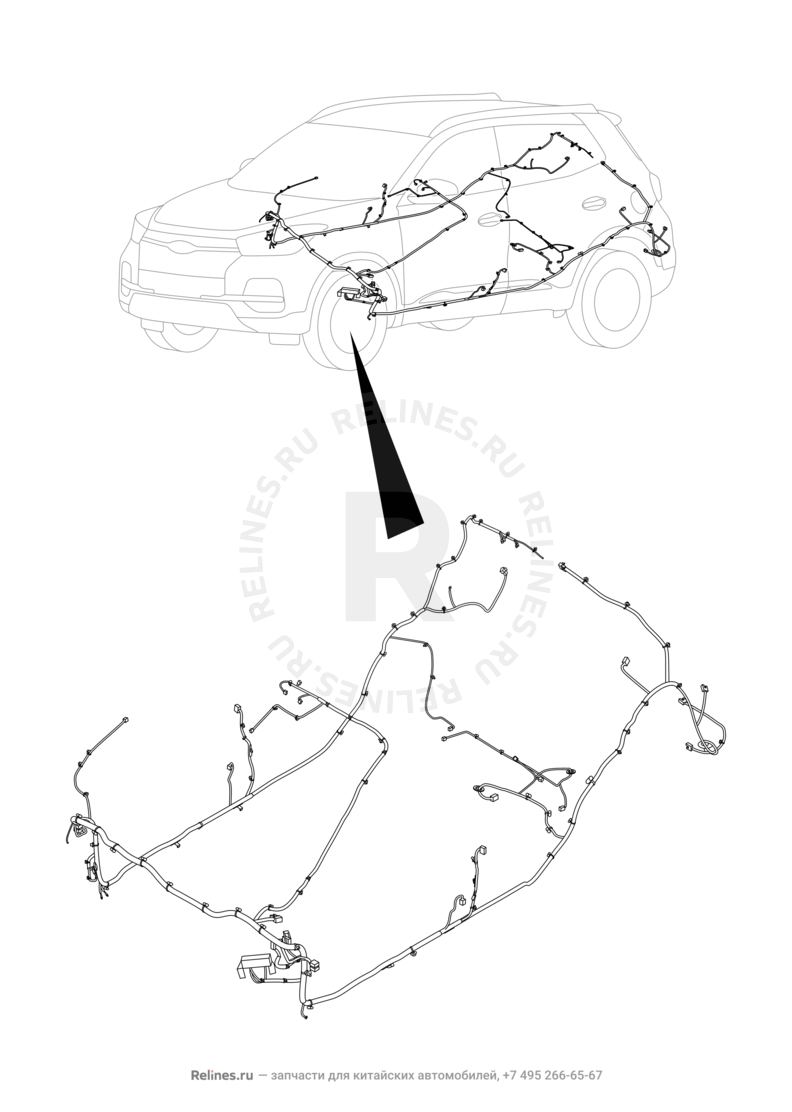 Запчасти Chery Tiggo 4 Поколение I — рестайлинг (2018)  — Проводка пола и багажного отсека (багажника) — схема