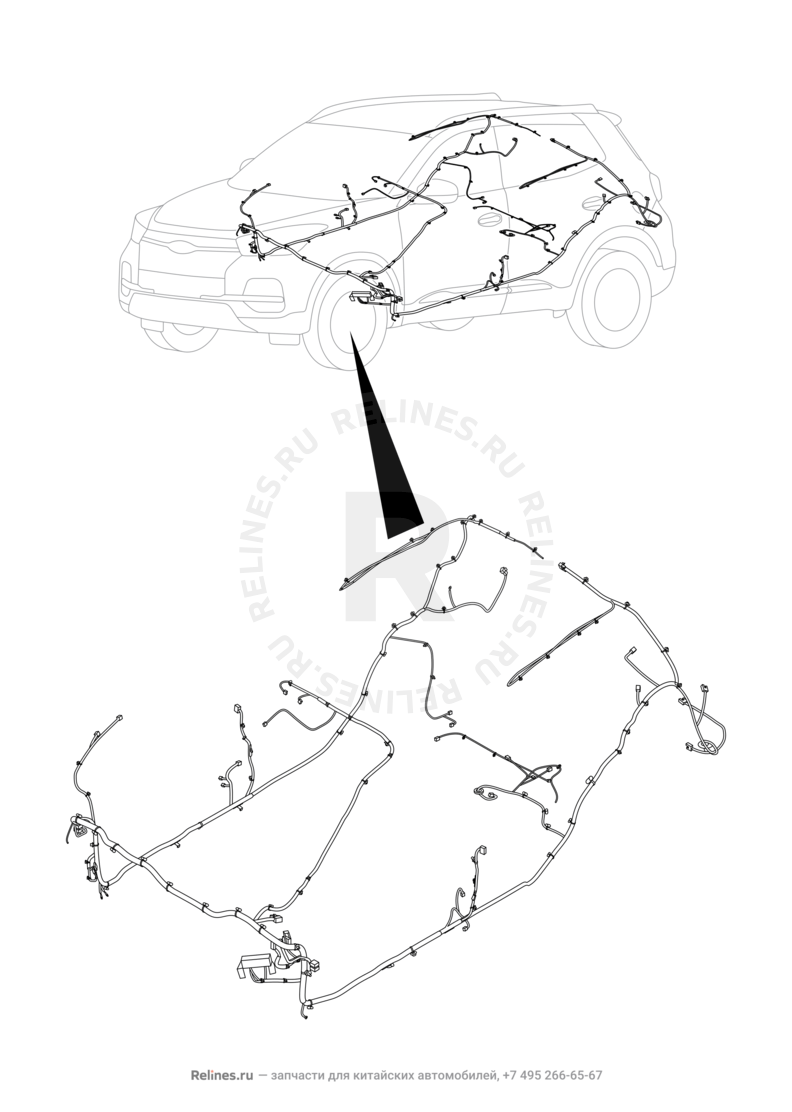 Запчасти Chery Tiggo 4 Поколение I — рестайлинг (2018)  — Проводка пола и багажного отсека (багажника) — схема