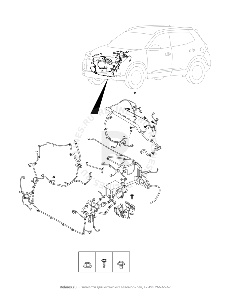 Запчасти Chery Tiggo 4 Поколение I — рестайлинг (2018)  — Проводка моторного отсека — схема