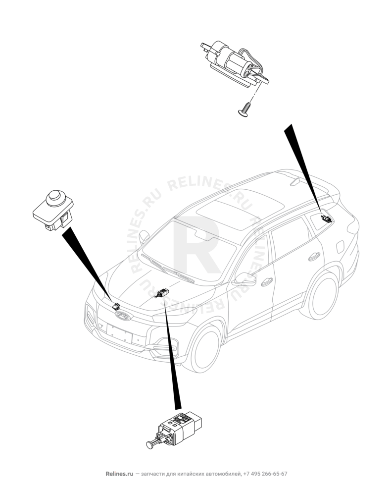 Запчасти Chery Tiggo 8 Поколение I (2018)  — Включатель стоп-сигнала и концевик багажника (3) — схема