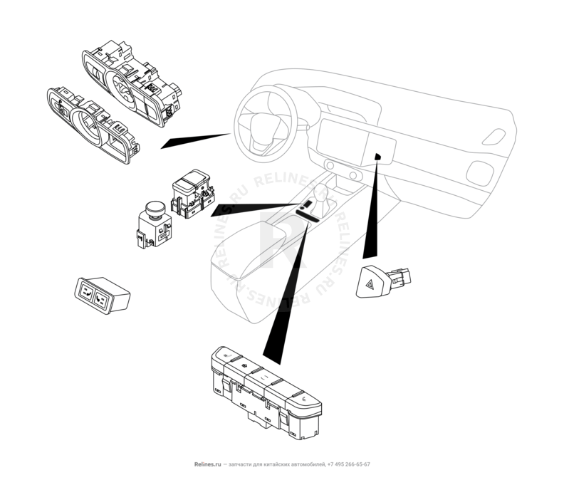 Запчасти Chery Tiggo 4 Поколение I — рестайлинг (2018)  — Кнопки управления панели приборов (5) — схема