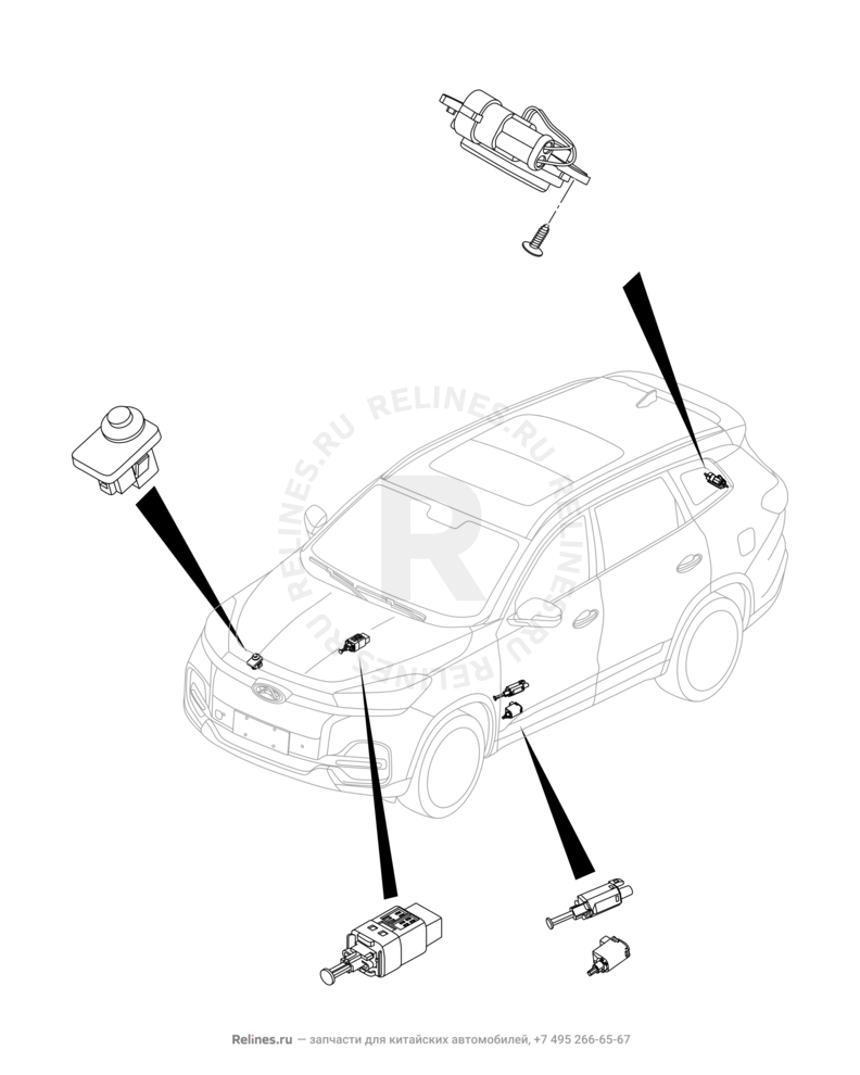 Запчасти Chery Tiggo 8 Поколение I (2018)  — Включатель стоп-сигнала и концевик багажника (2) — схема