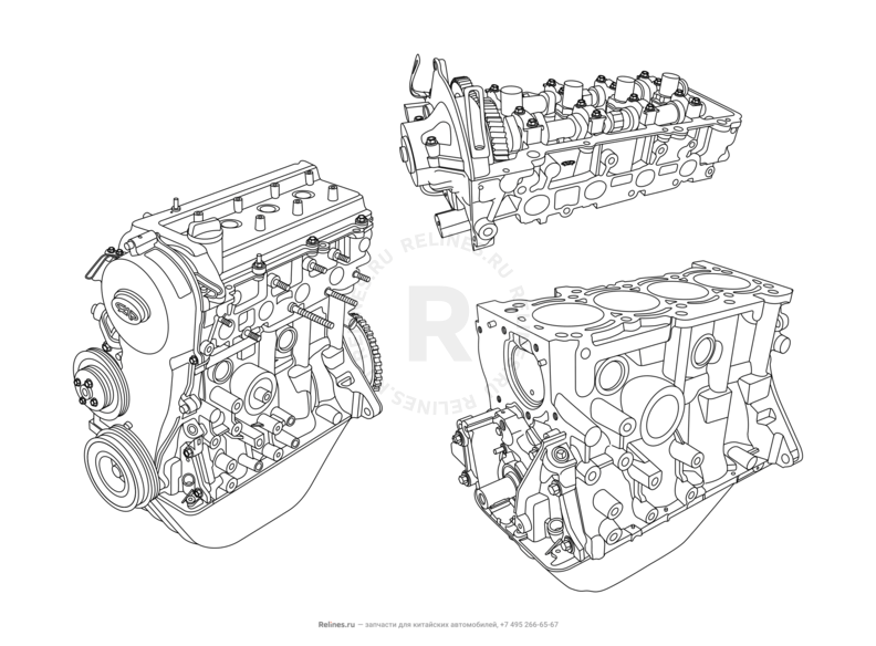 Запчасти Chery QQ6 Поколение I (2003)  — Двигатель в сборе — схема