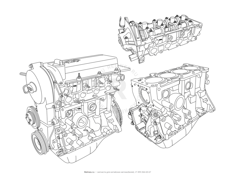 Запчасти Chery QQ6 Поколение I (2003)  — Двигатель в сборе — схема