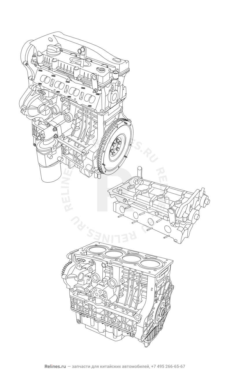 Запчасти Chery Tiggo Поколение I (2005)  — Двигатель в сборе — схема