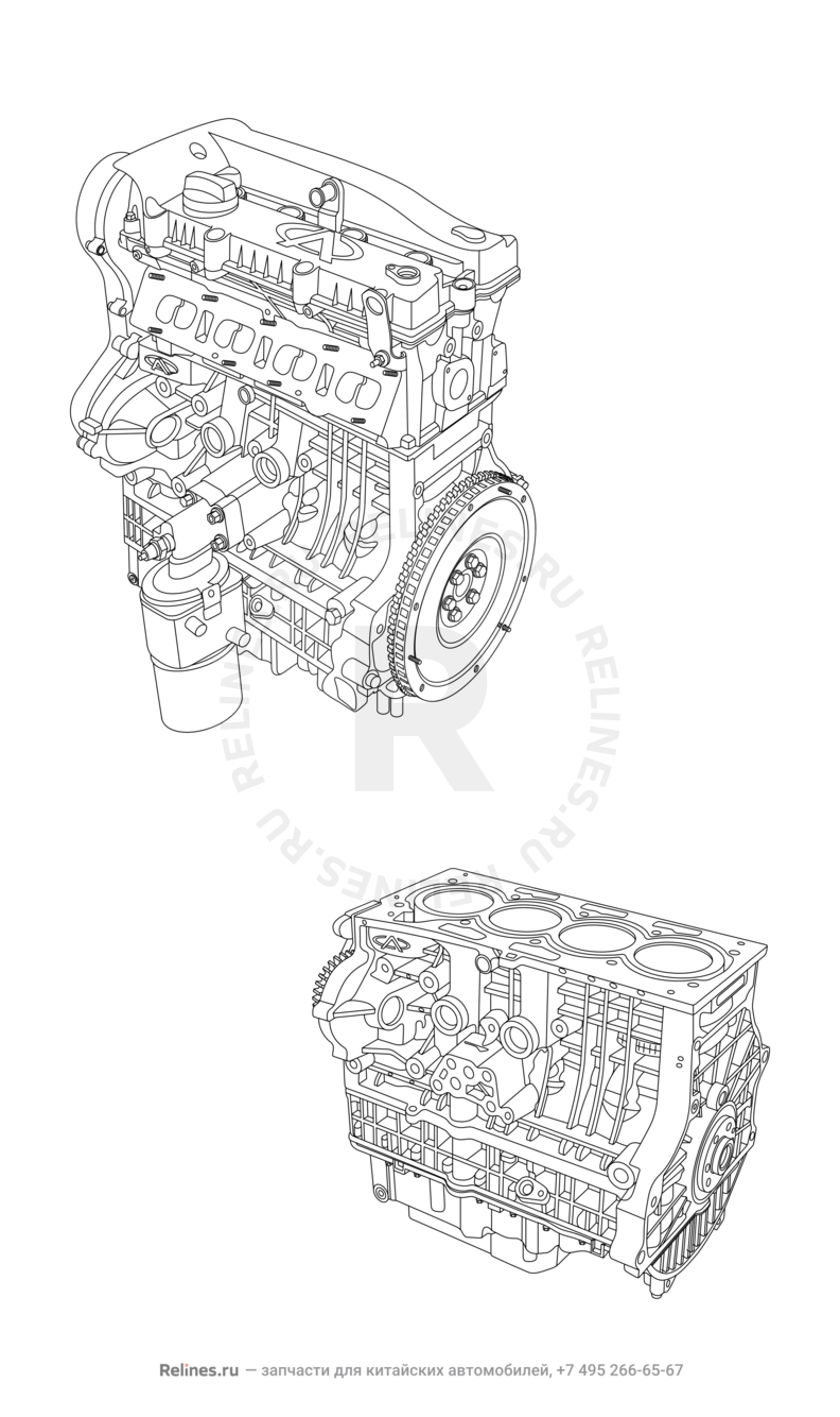 Двигатель в сборе Chery Tiggo — схема