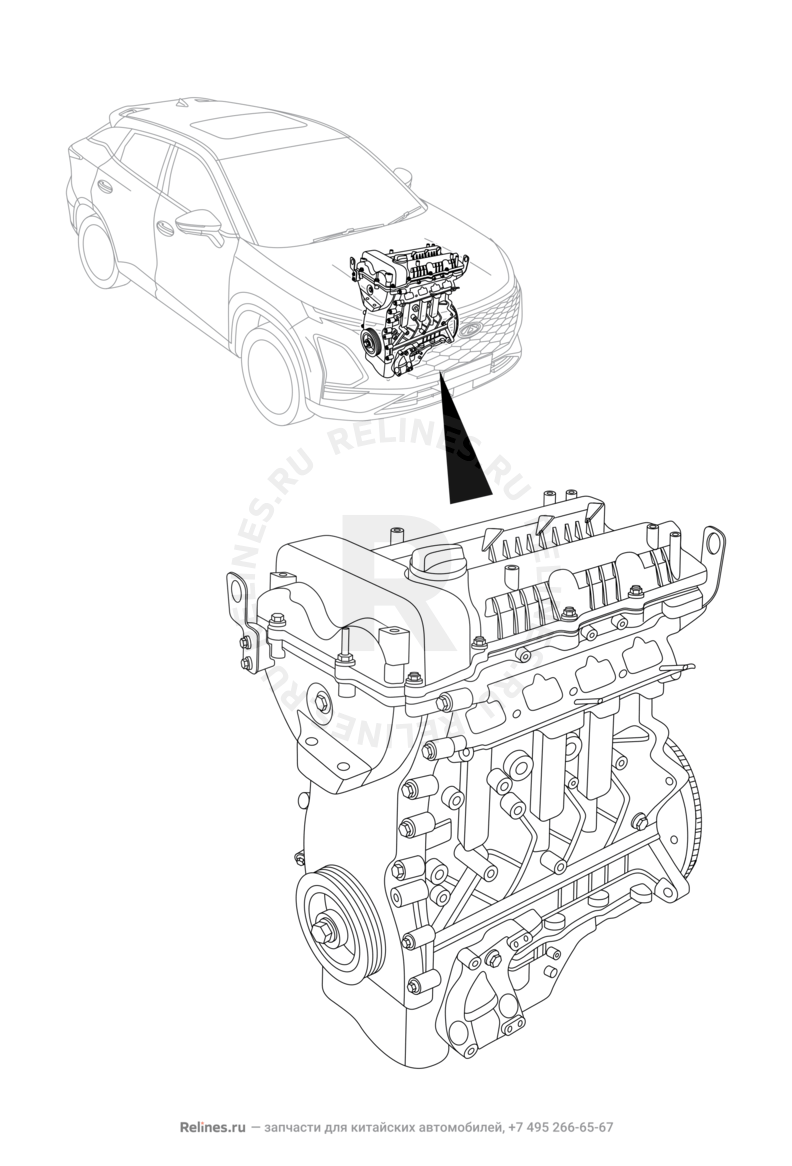 Двигатель в сборе Omoda C5 — схема