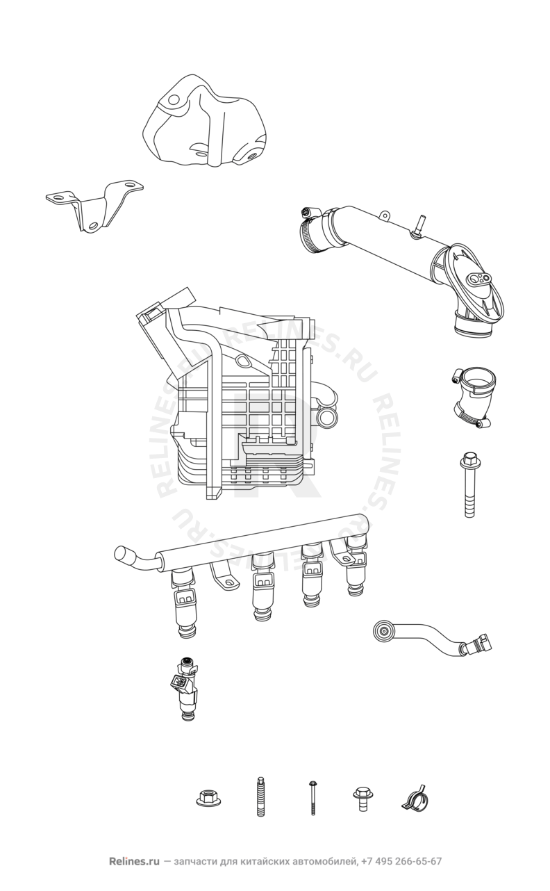 Запчасти Chery Tiggo 4 Поколение I — рестайлинг (2018)  — Впускной и выпускной коллекторы, прокладки — схема