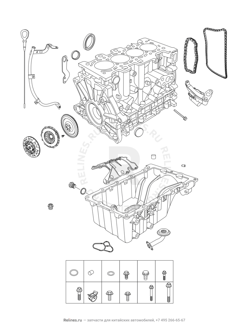 Запчасти Chery Tiggo 3 Поколение I (2014)  — Блок цилиндров — схема