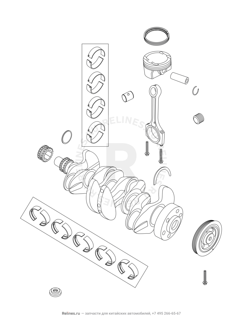 Коленчатый вал, поршень и шатуны Chery Tiggo 3 — схема