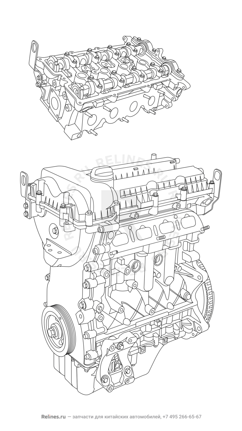 Запчасти Chery Tiggo 3 Поколение I (2014)  — Двигатель в сборе — схема