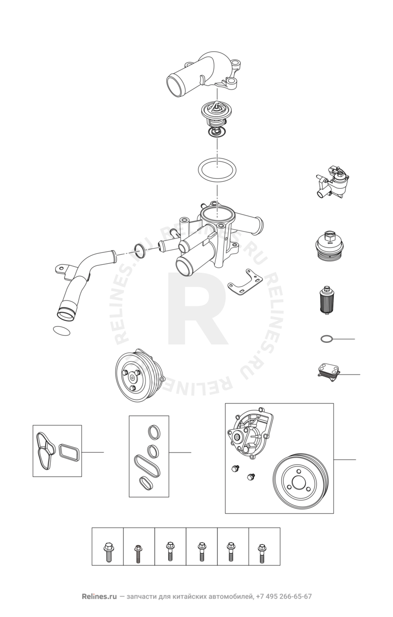 Запчасти Chery Tiggo 3 Поколение I (2014)  — Система охлаждения — схема
