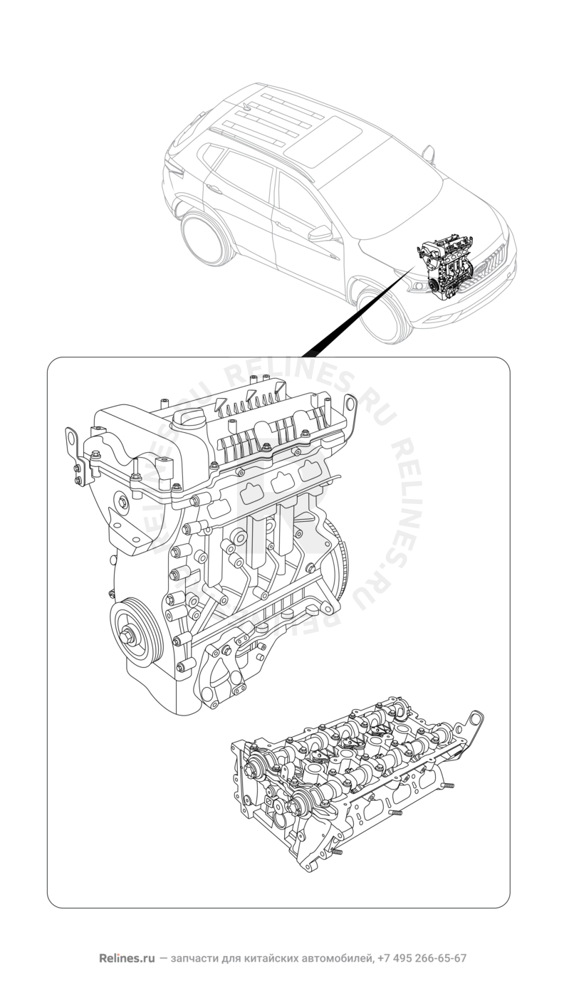 Двигатель в сборе Chery Tiggo 7 — схема