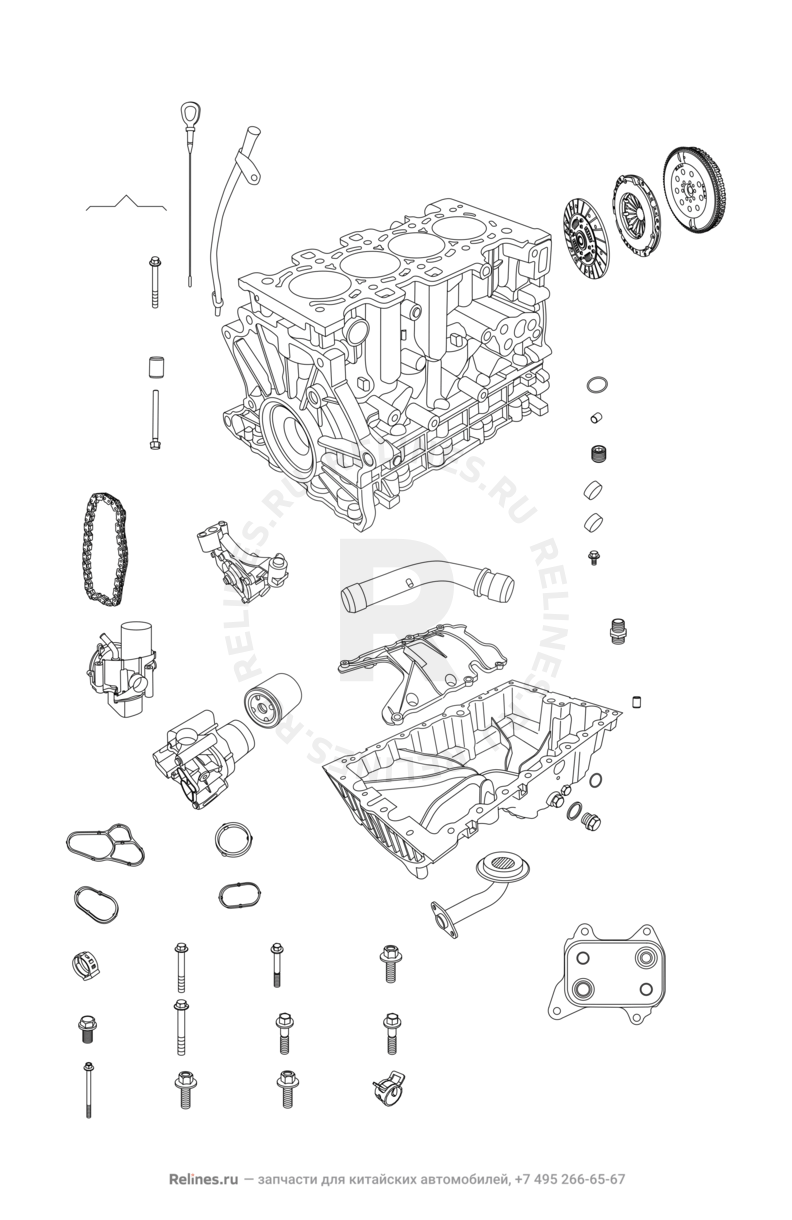 Запчасти Chery Tiggo 7 Поколение I (2016)  — Блок цилиндров — схема