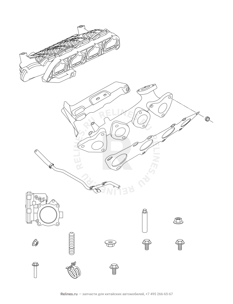 Запчасти Chery Tiggo 7 Поколение I (2016)  — Впускной и выпускной коллекторы, прокладки — схема