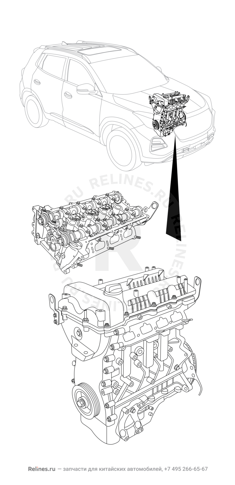 Запчасти Chery Tiggo 4 Поколение I (2017)  — Двигатель в сборе — схема
