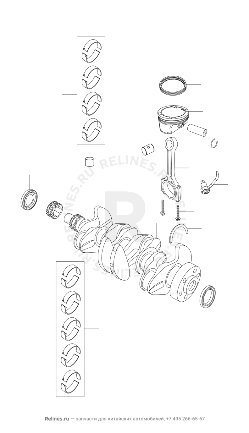 Коленчатый вал, поршень и шатуны Chery Tiggo 8 — схема