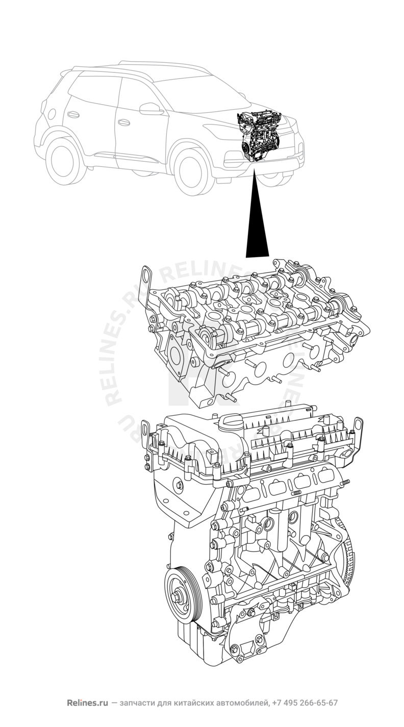 Запчасти Chery Tiggo 4 Поколение I — рестайлинг (2018)  — Двигатель в сборе — схема