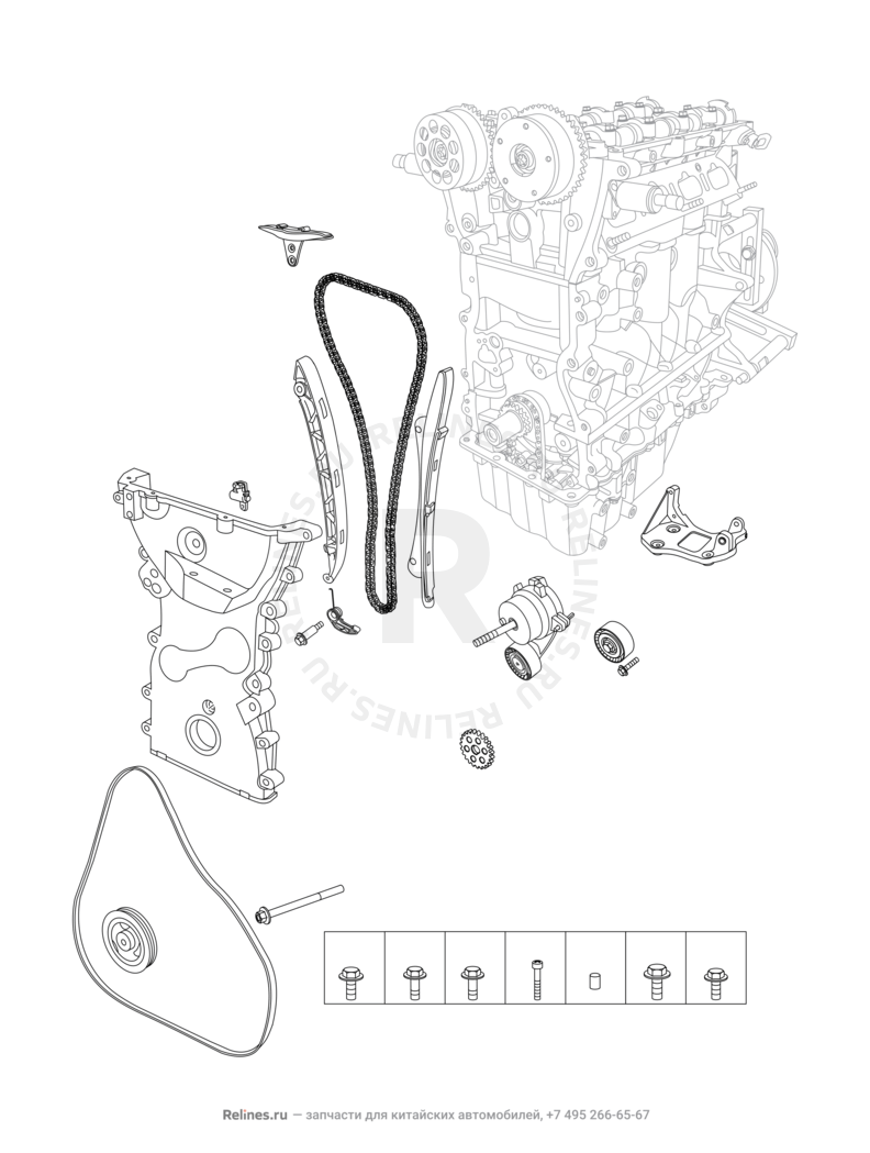 Запчасти Chery Tiggo 8 Поколение I (2018)  — Привод ГРМ (механизм синхронизации) — схема