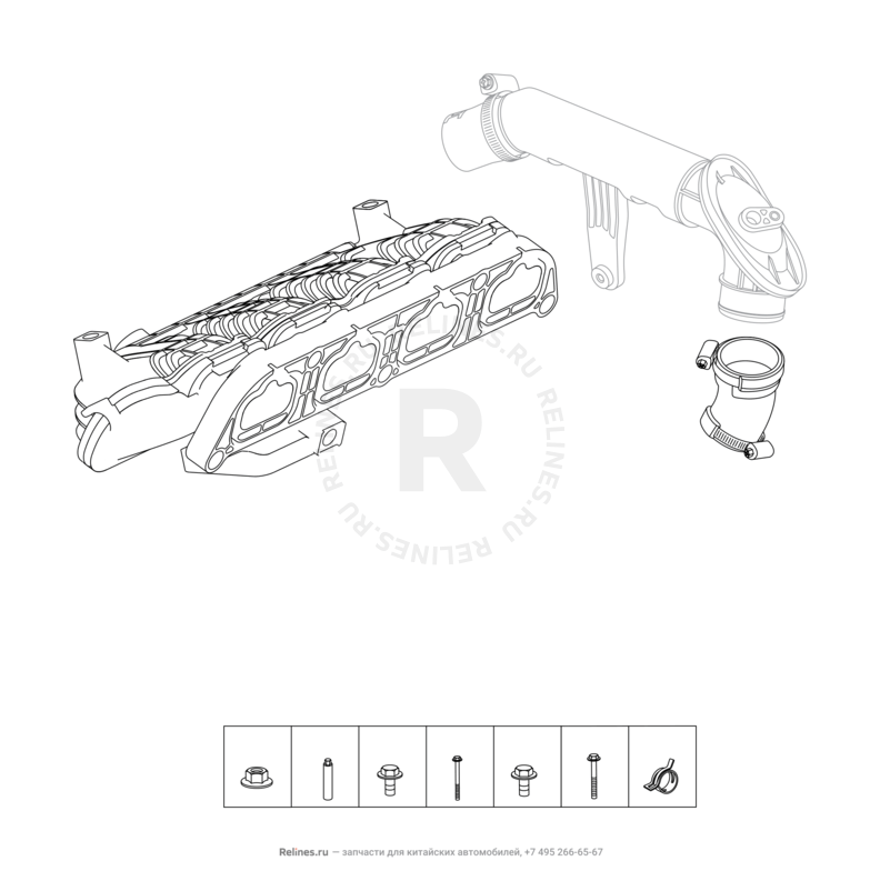 Запчасти Chery Tiggo 8 Поколение I (2018)  — Впускной и выпускной коллекторы, прокладки — схема