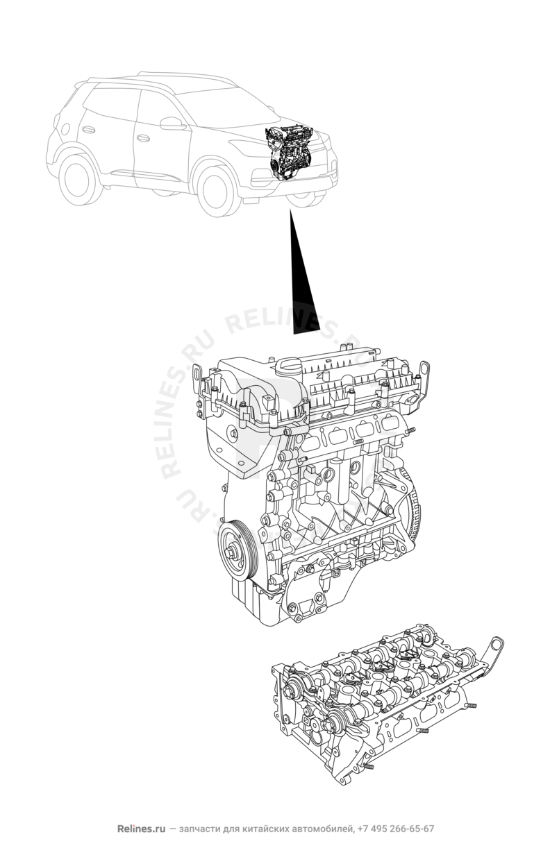 Двигатель в сборе Chery Tiggo 4 — схема
