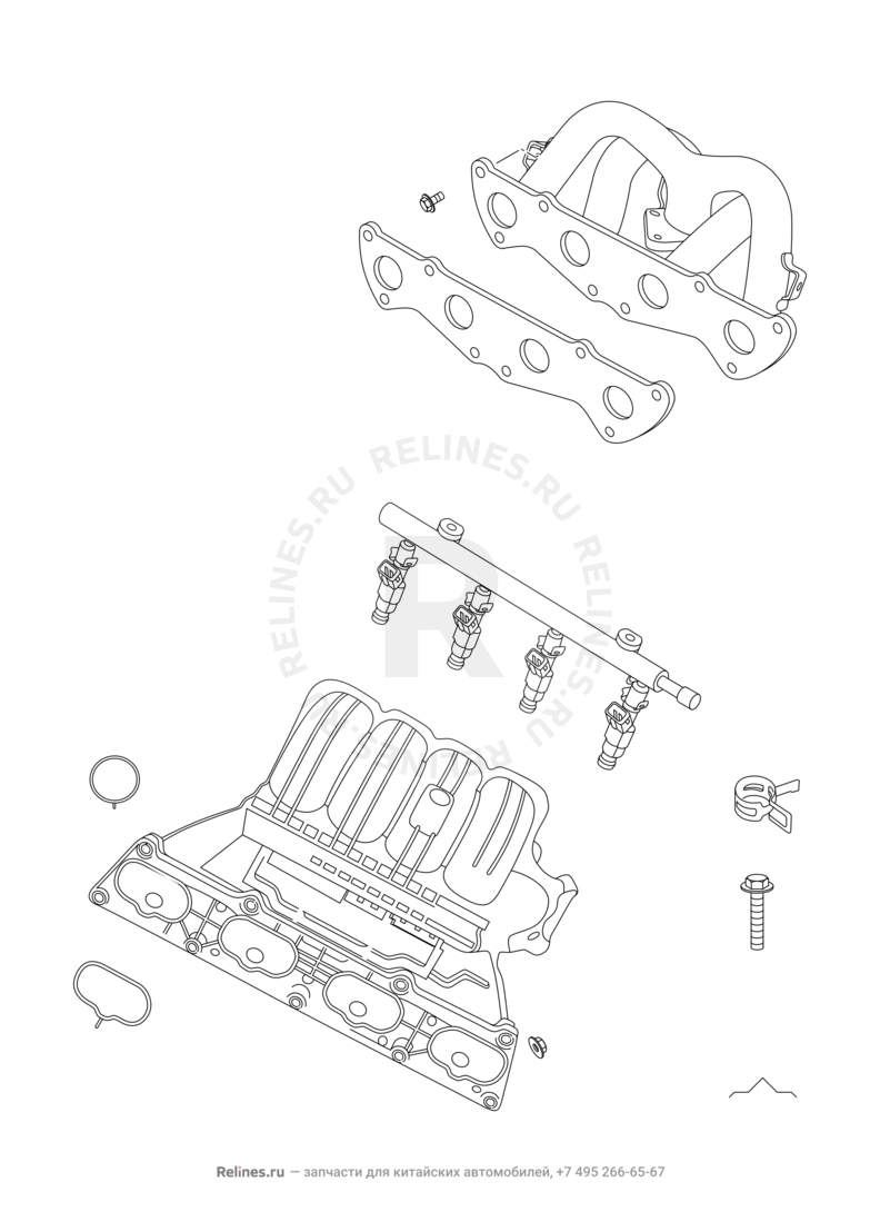 Запчасти Chery Tiggo 7 Поколение I (2016)  — Впускной и выпускной коллекторы, прокладки — схема