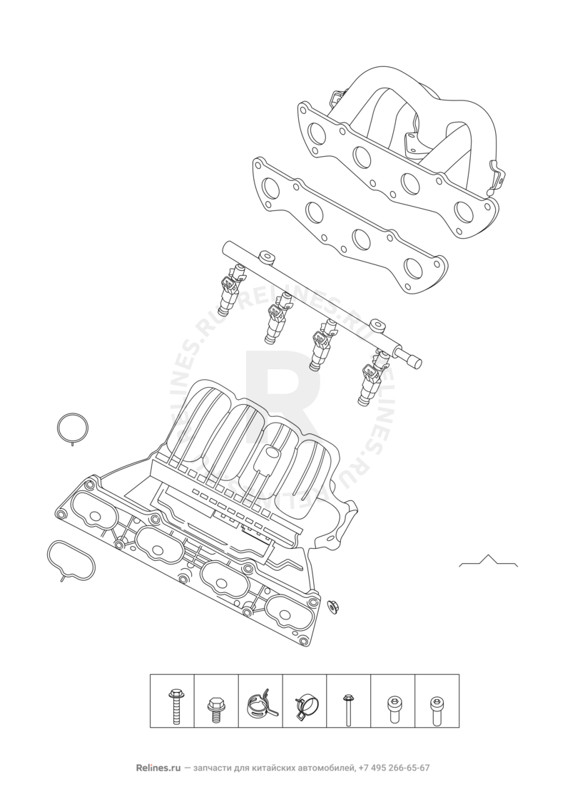 Впускной и выпускной коллекторы, прокладки Chery Tiggo 4 — схема